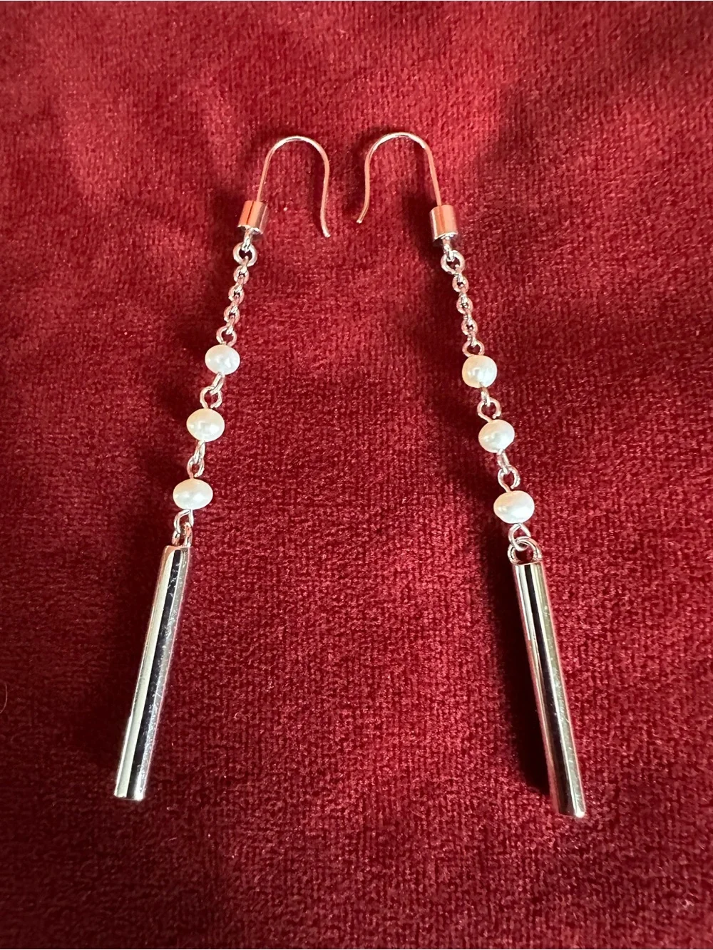 Rare Quality Silver Pearl Drop Lariat Necklace and Earrings Set